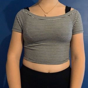 Zara black and white striped crop top